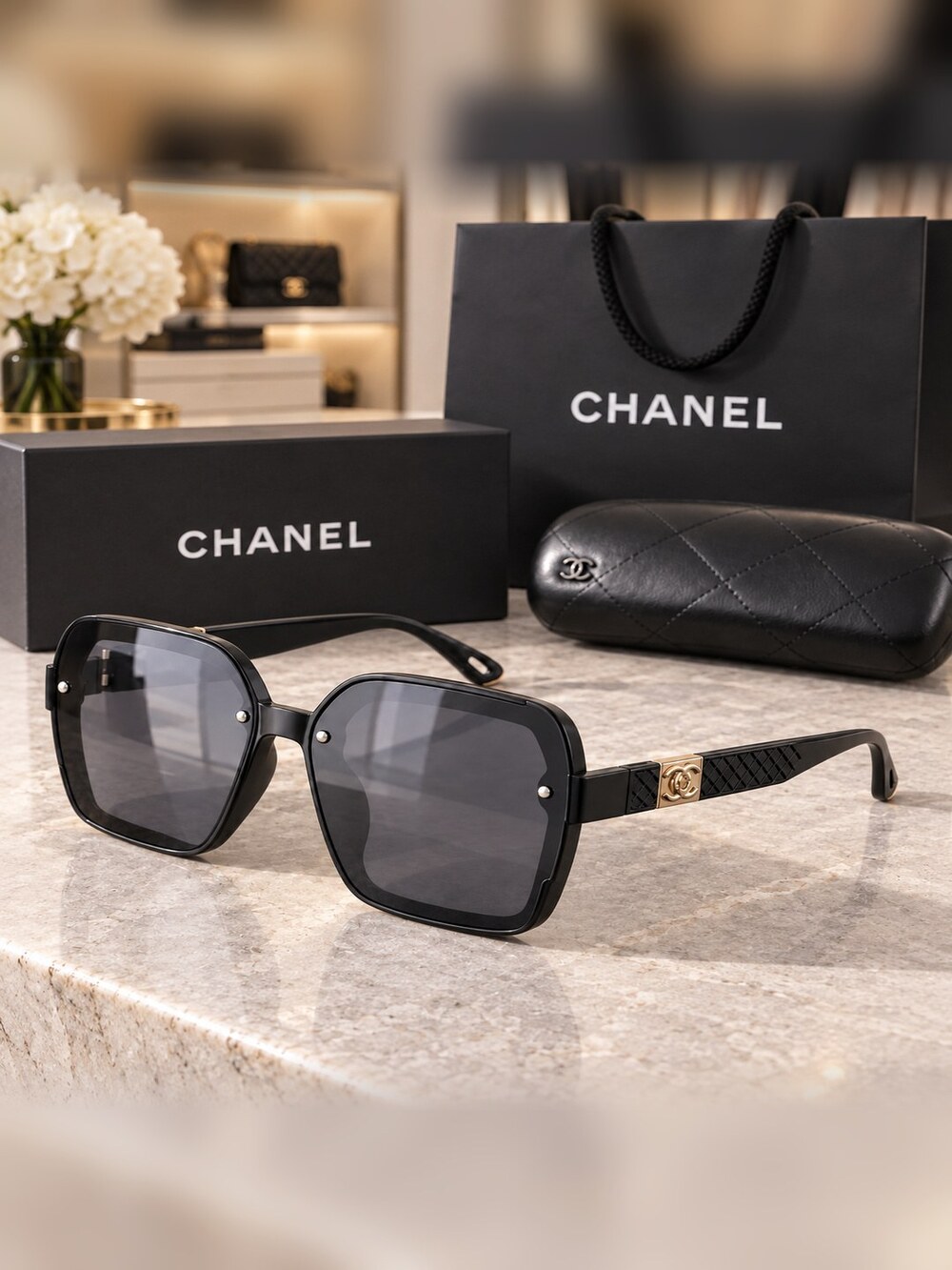 Chanel Black Square Sunglasses - Picture 2 of 6